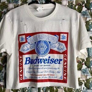 Budweiser Distressed Crop Top Graphic Tee